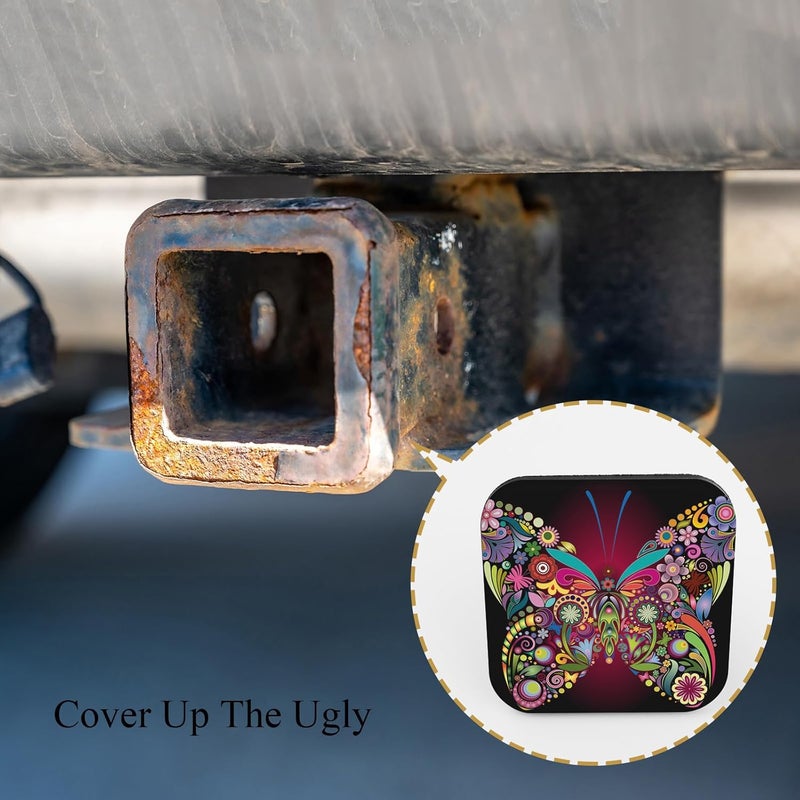 Tnomchey Purple Butterfly Trailer Hitch Receiver Cover Cap Flower Collage Insect Floral Beautiful Colorful Car 2" Trailer Cover Tow Hitch Covers Tube Plug Square Mouth Protection Cover 2 Inch - Image 4